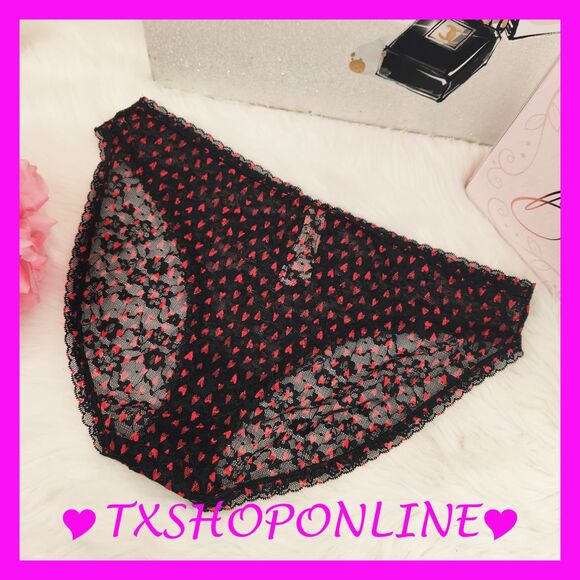 💗👙Victoria's Secret Red Hearts Black Lace Bikini Panties👙💗 - Picture 2 of 5